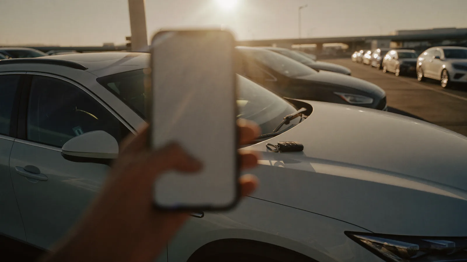 cartão de embarque no celular ao lado da chave do carro, o que levar para pedir o desconto Azul no estacionamento de Confins