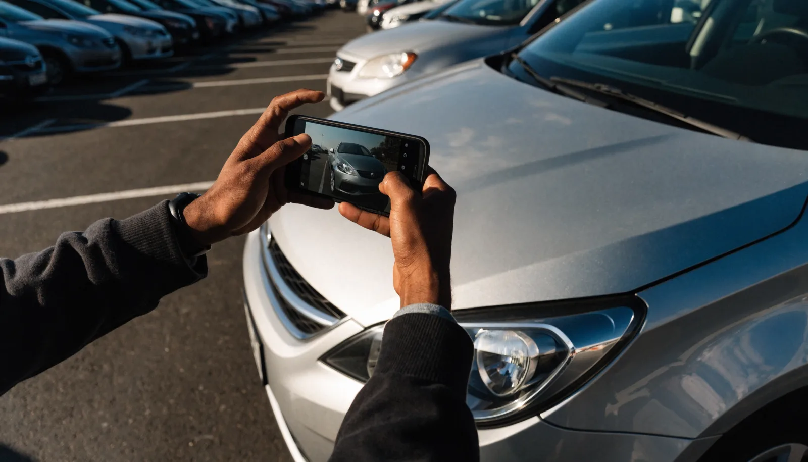 motorista fotografando o carro na vistoria de entrega da chave em Viracopos