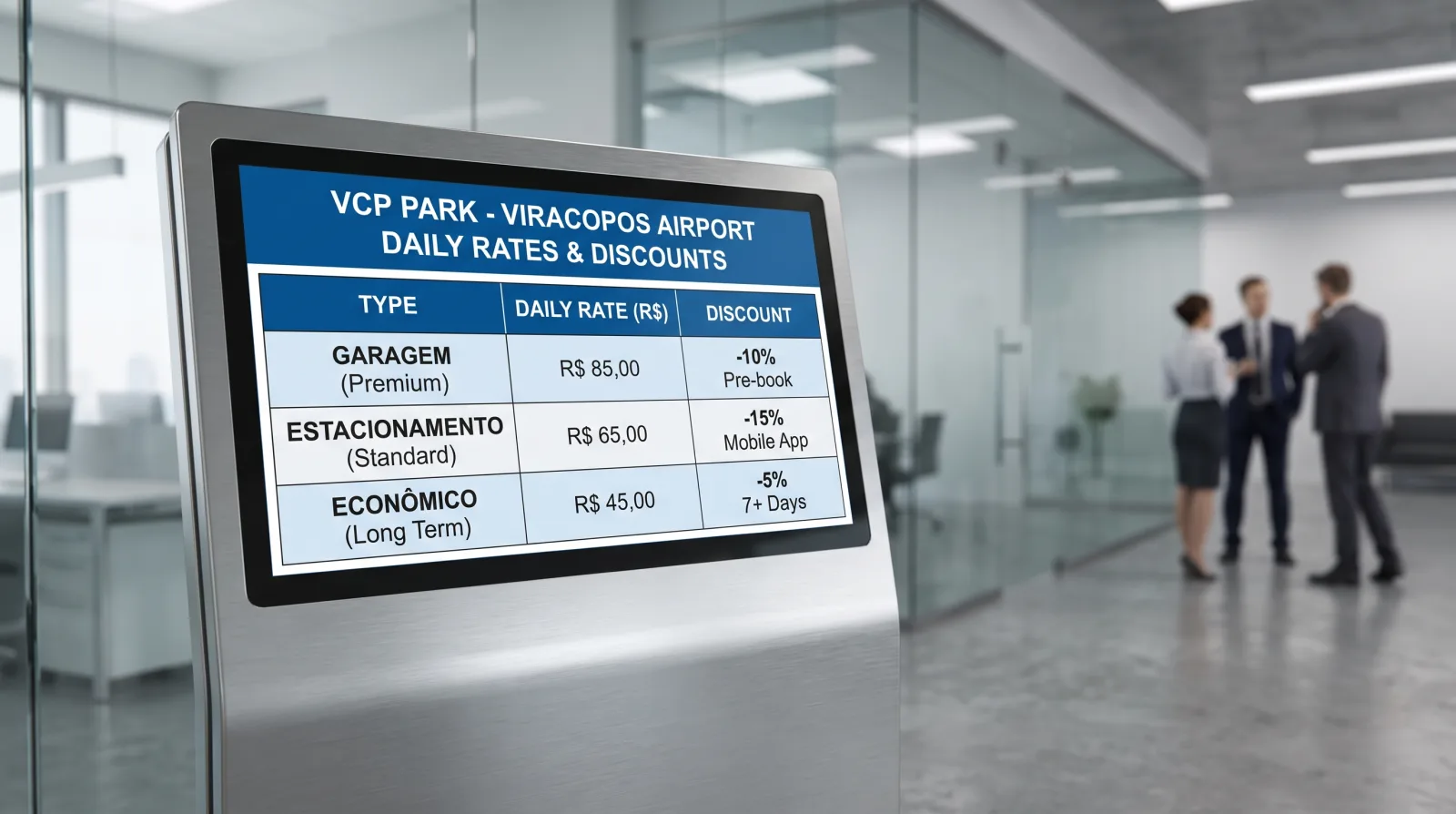estacionamento moderno no Aeroporto de Viracopos com vagas bem organizadas