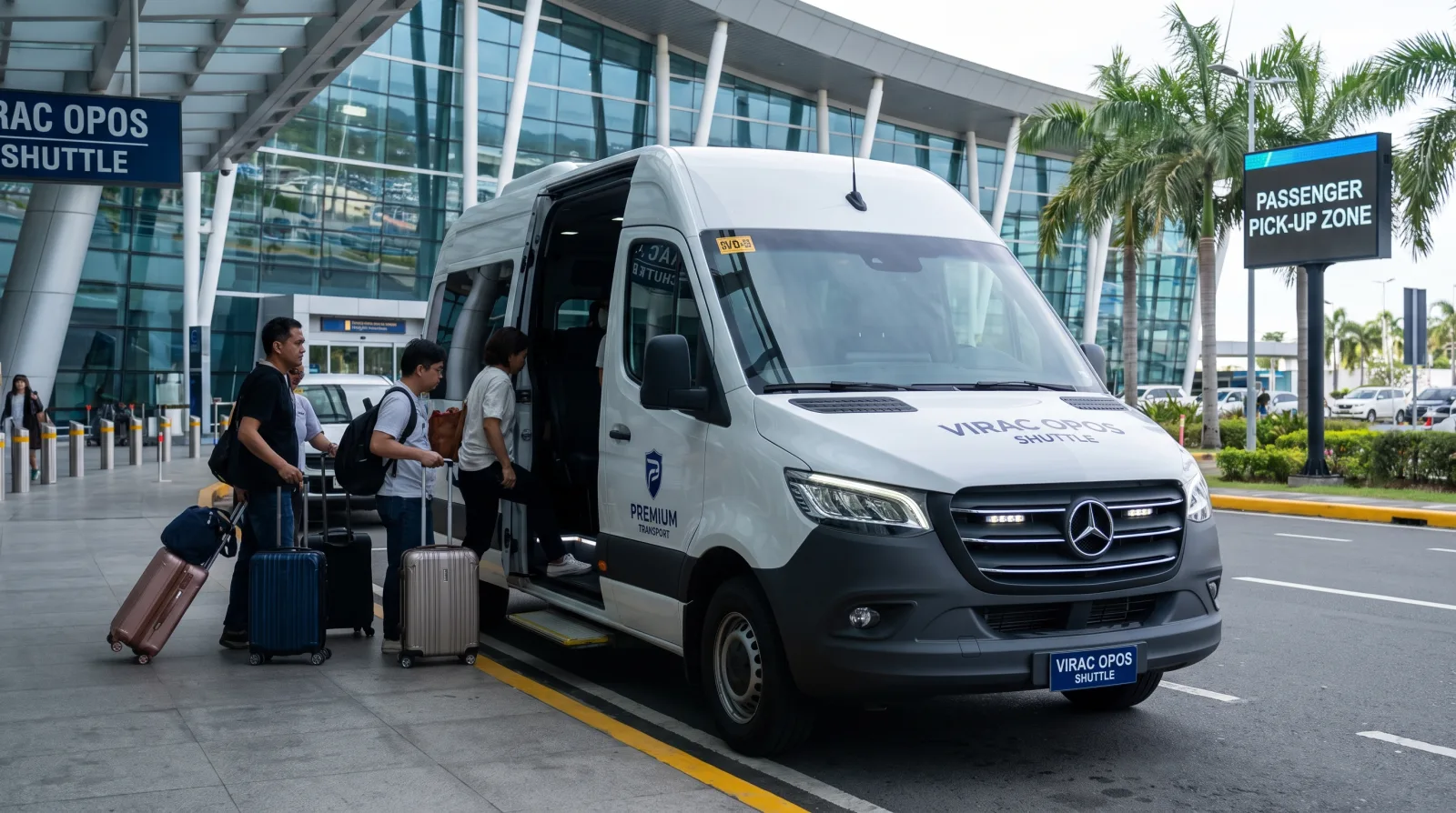 van de traslado do estacionamento embarcando passageiros no Aeroporto de Viracopos