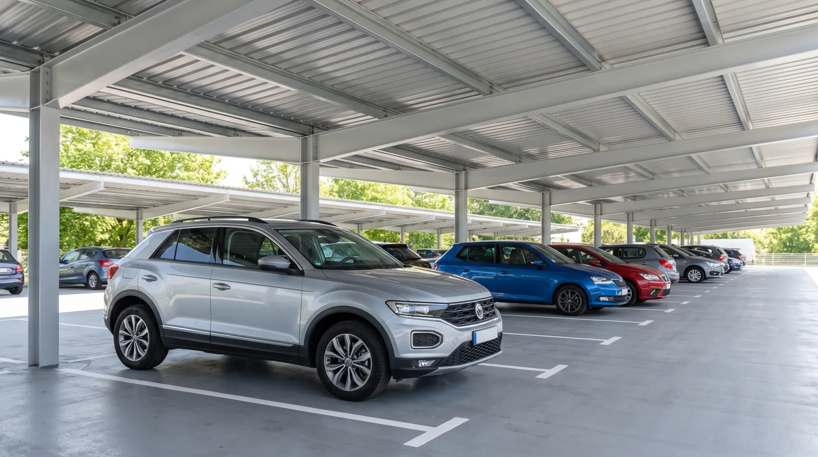 vaga coberta de estacionamento de aeroporto protegendo o carro do sol